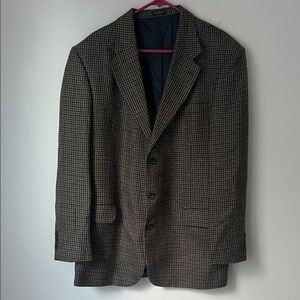 Oscar De La Renta Wool Houndstooth Sport Coat Mens 44 Long Gray & Brown Blazer🦋